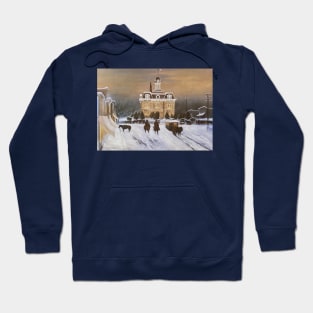 Courthouse Snow Oil on Canvas Hoodie